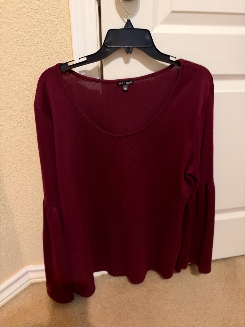 Hannah Burgundy Scoop Neck Long Sleeve Top